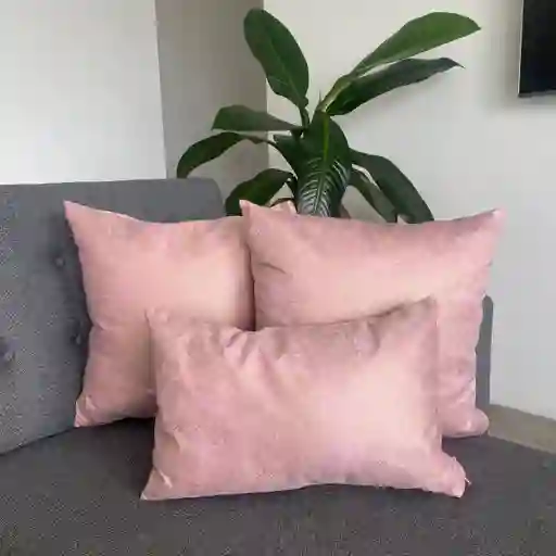 Promoción: 2 Cojines 50X50 + 1 Riñonera 50X30 Color  Combo Base Rosa con Visos dorados