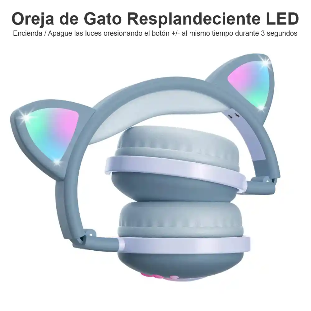 Audífonos Orejas De Gato Bluetooth Recargables Luz Led Bk1