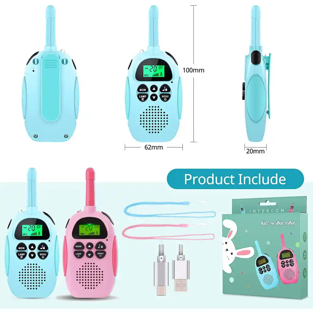 Walkie Talkie Para Niños Largo Alcance Recargables X2