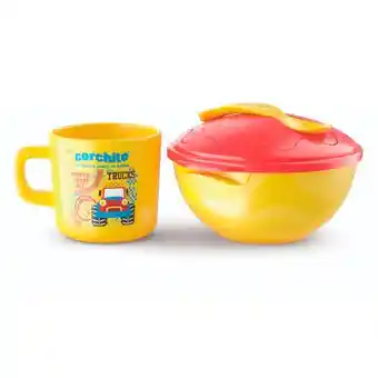 Set Bowl Con Tapa Y Cuchara + Mug Taza Para Bebe Niños Favorito