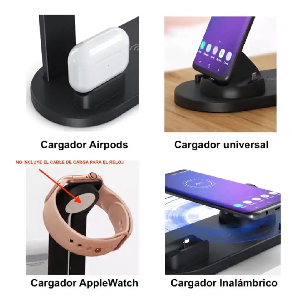 iPhoneEstacion De Carga Inalambrica 4 En 1 - Android- Iwatch Negro