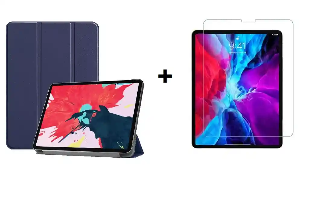 Ipad Estuche Smart Case Para Pro 12.9 2021 Azul + Vidrio