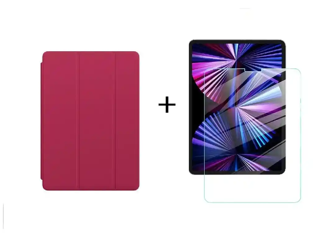 Ipad Estuche Smart Case Para Pro 12.9 2021 Fucsia + Vidrio