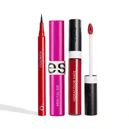 Esika Set Maquillaje Pestanina + Delineador Cfx+ Labial Rojo Carmin