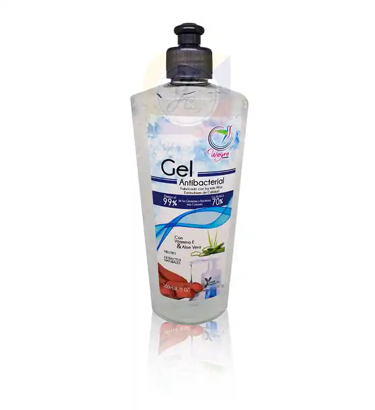 Wayra Gel Antibacterial 260mL. Al 70% Alcohol Aloe Vera y Vitamina E