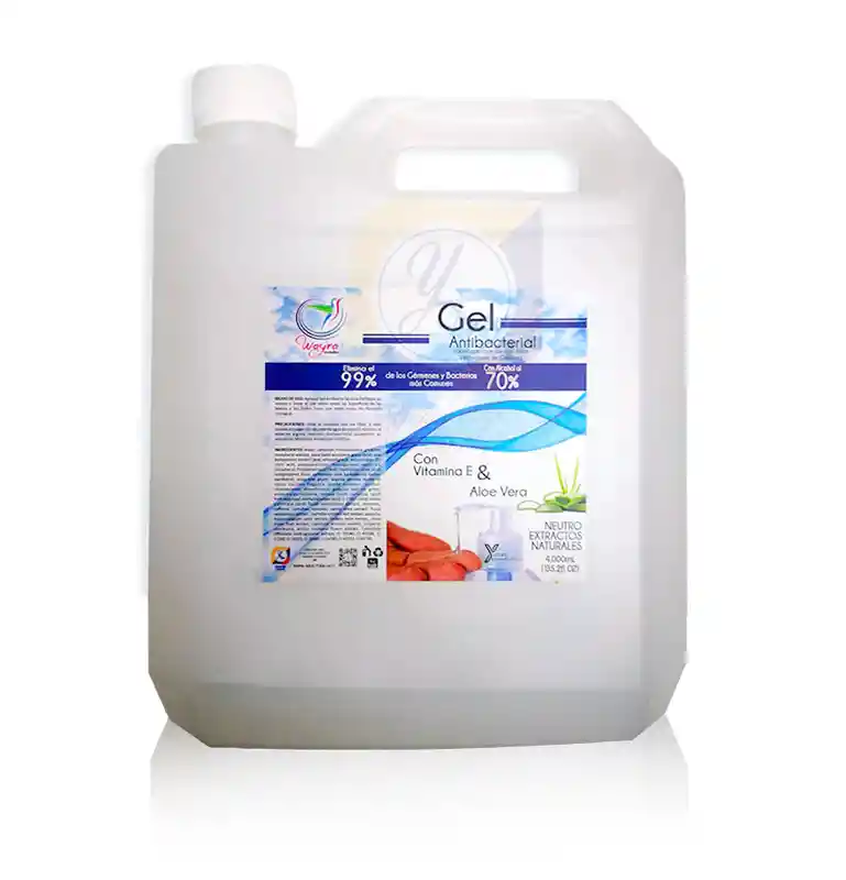 Wayra Gel Antibacterial 4.000mL. Al 70% Alcohol Aloe Vera y Vitamina E