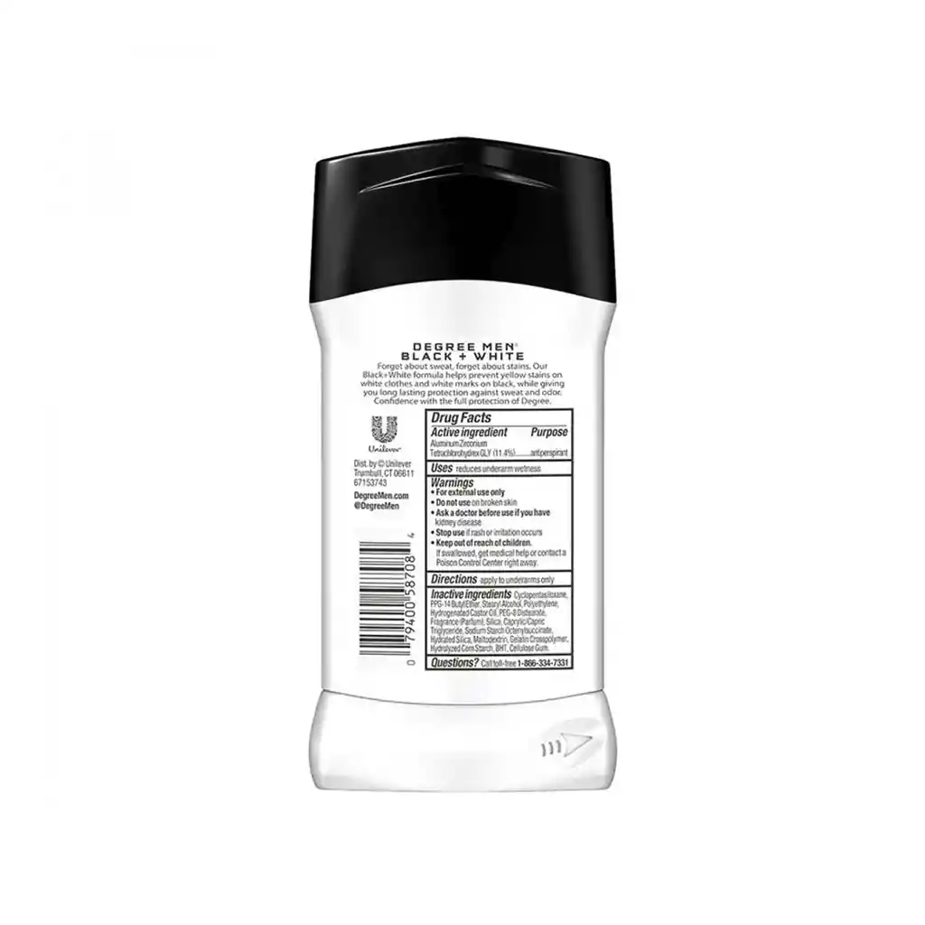 Desodorante Antitranspirante Degree Mens Motion Sense Ultra Clear Black + White Protección 48h En Seco 2.7 Onzas (76g)