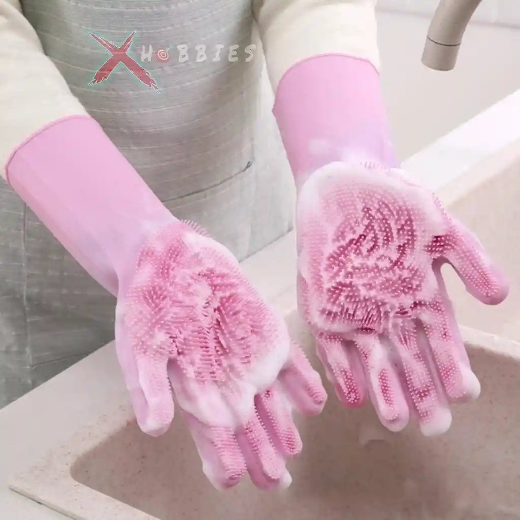  Guantes Multiusos  Silicón E Brush Rosado 