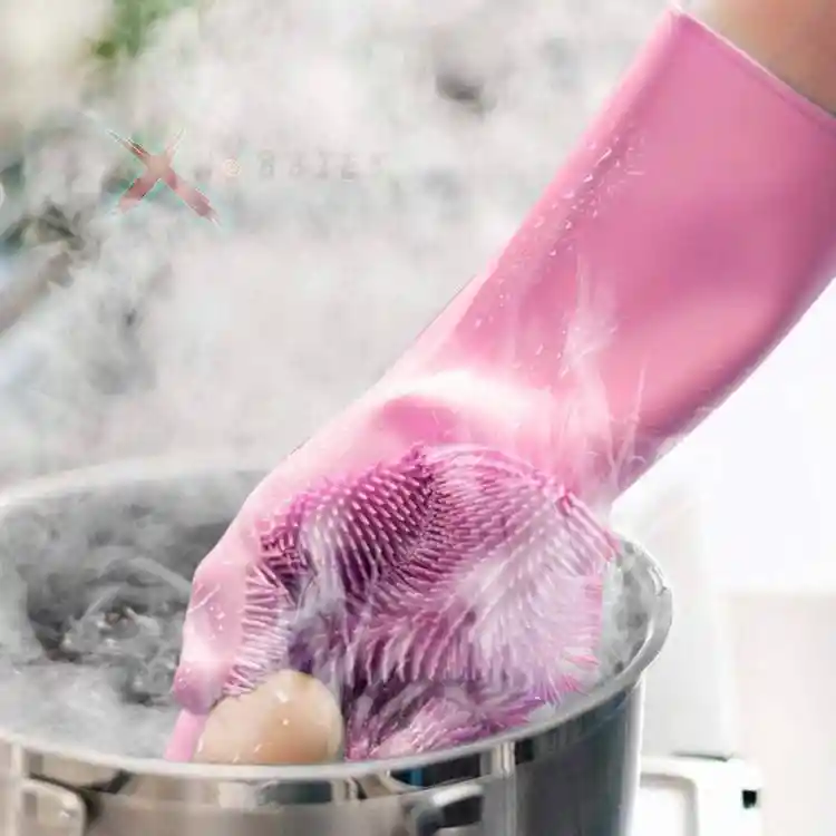  Guantes Multiusos  Silicón E Brush Rosado 