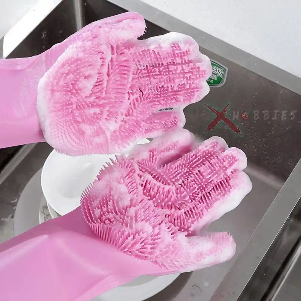  Guantes Multiusos  Silicón E Brush Rosado 