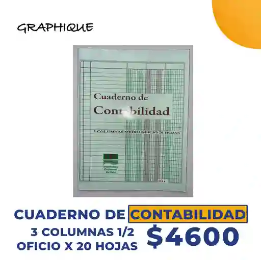 Cuaderno de Contabilidad 3 Columnas 1/2 Oficio X20 Hojas