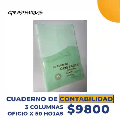 Cuaderno de Contabilidad 3 Columnas Oficio X50 Hojas