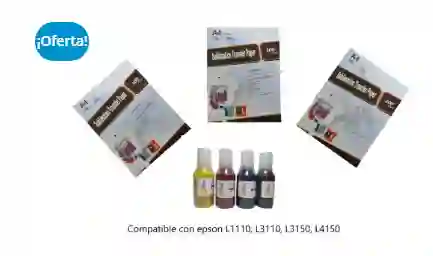 COMBO TINTA SUBLIMACIÓN 70 ML + 3 RESMAS A4 100 DE HOJAS .