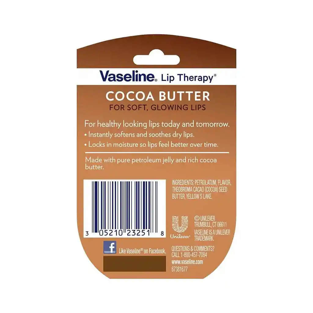 Vaselina Para Labios Lip Therapy De Vaseline Cocoa Butter Made In The Usa 0,25 Oz (7g)