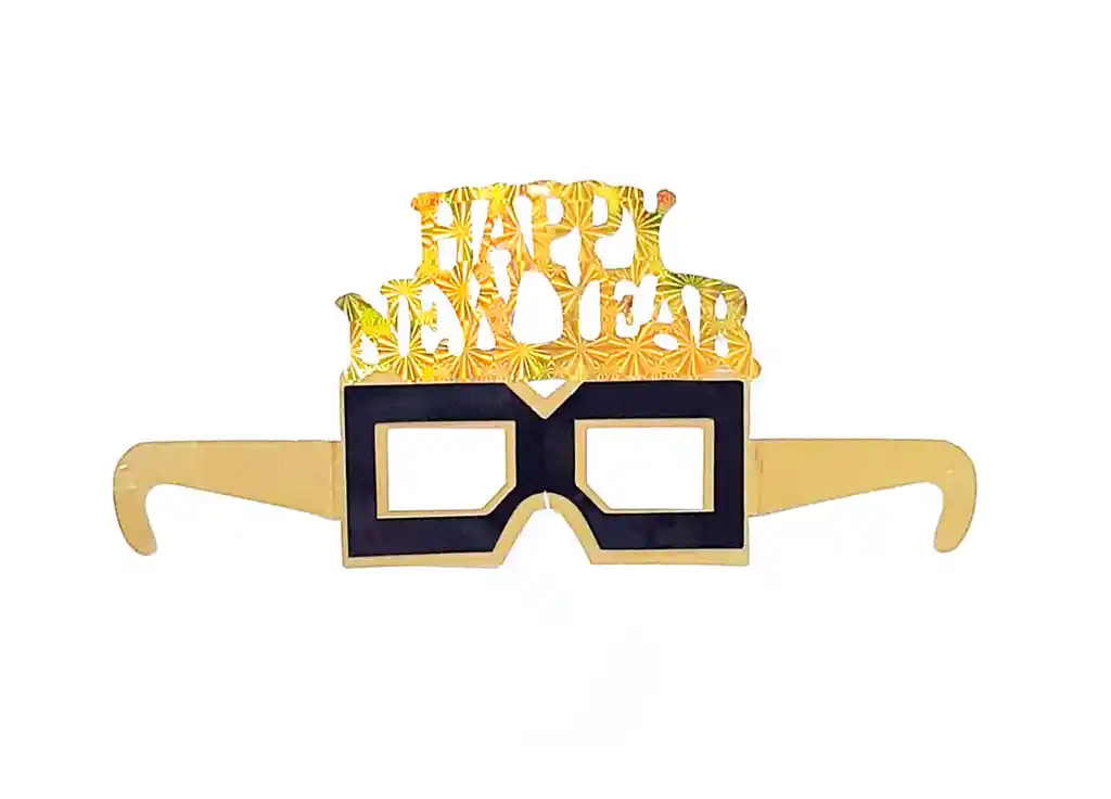 Gafas 3D Dorada HAPPY NEW YEAR Paquete x6 Unidades para Celebracion de Año Nuevo 