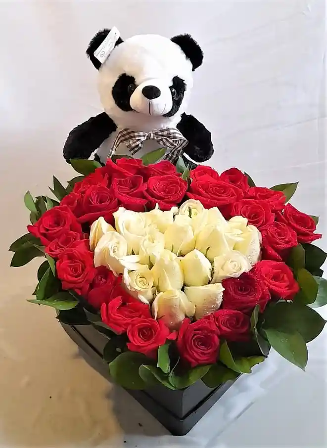 Rosas Medellin En Caja Corazon Y Peluche Feliz Aniversario Cumpleaños, Feliz Dia, San Valentín