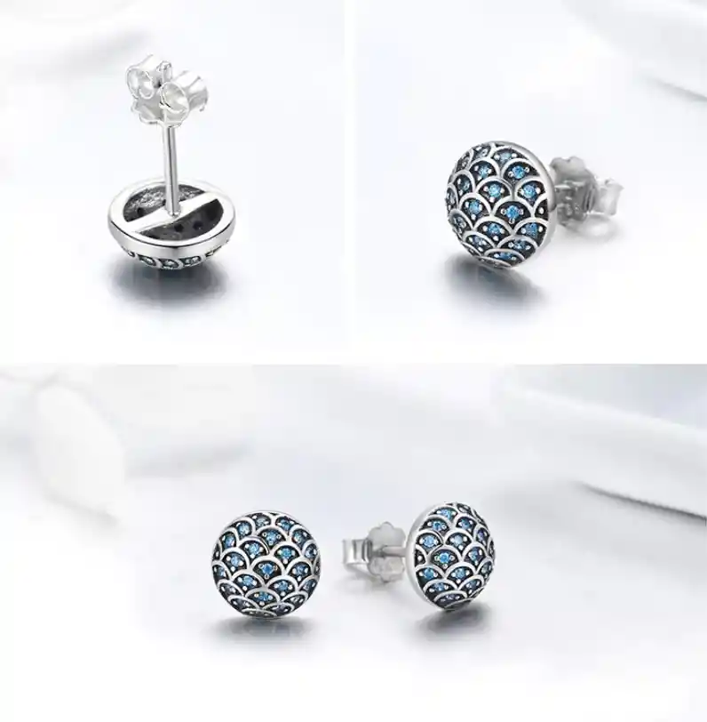 Aretes Topos Para Mujer Circones Color Azul En Plata 925