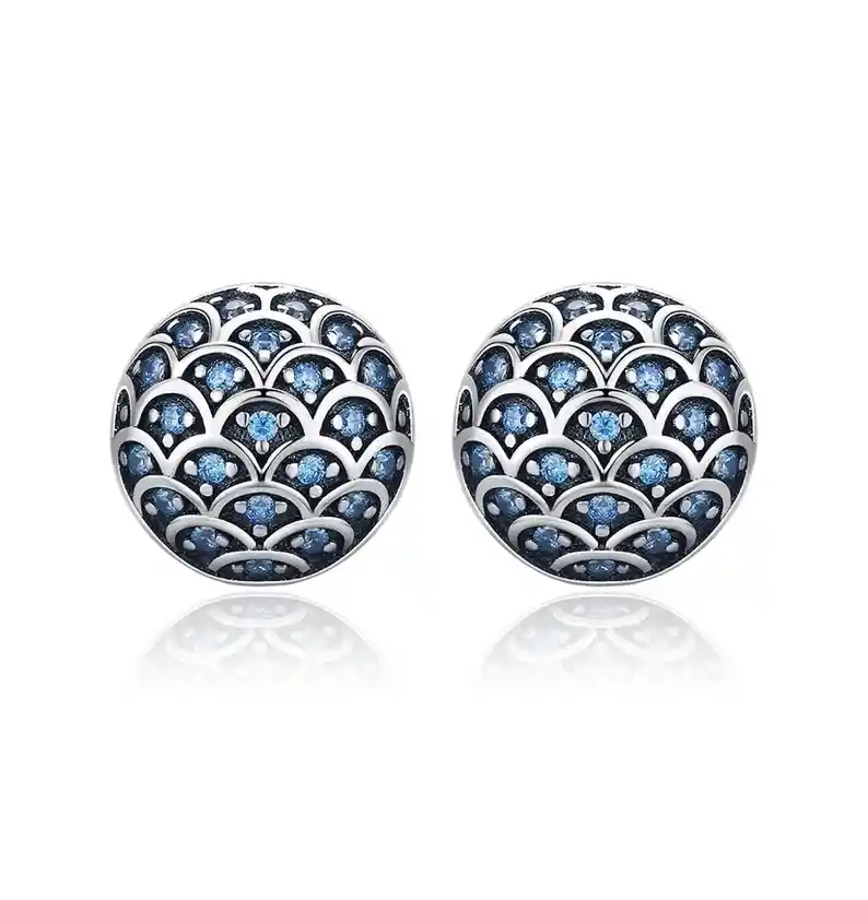 Aretes Topos Para Mujer Circones Color Azul En Plata 925