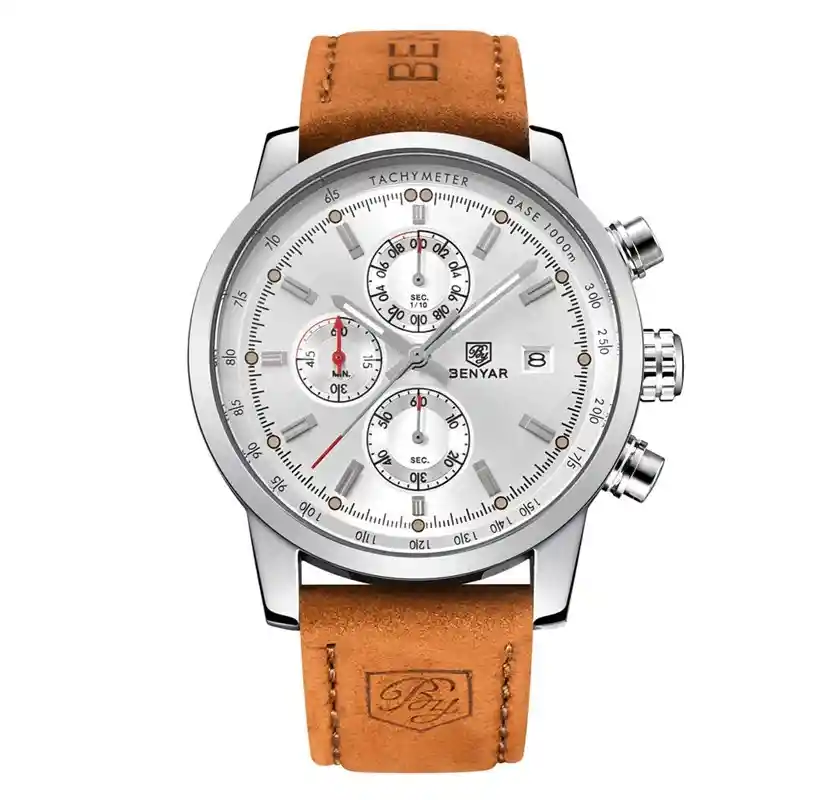 Reloj Para Hombre Benyar Con Cronógrafo Pulso En Cuero - BLANCO