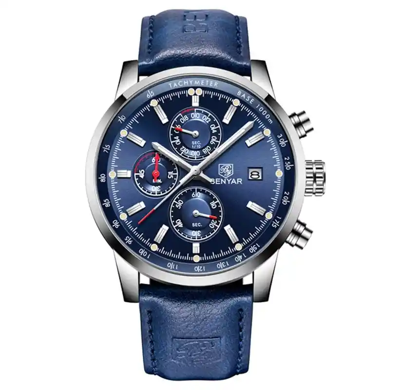 Reloj Para Hombre Benyar Con Cronógrafo Pulso En Cuero - AZUL