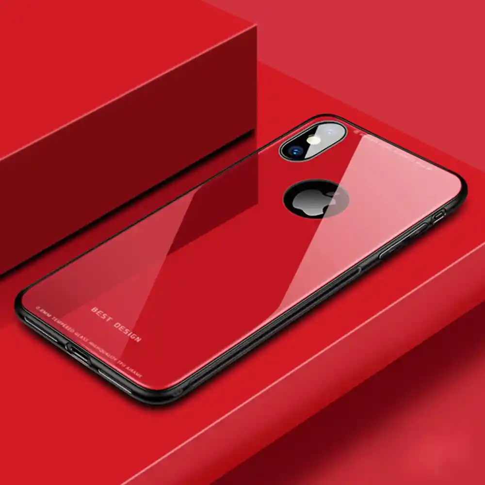 Estuche Carcasa Protector Vidrio Templado IPhone X - ROJO