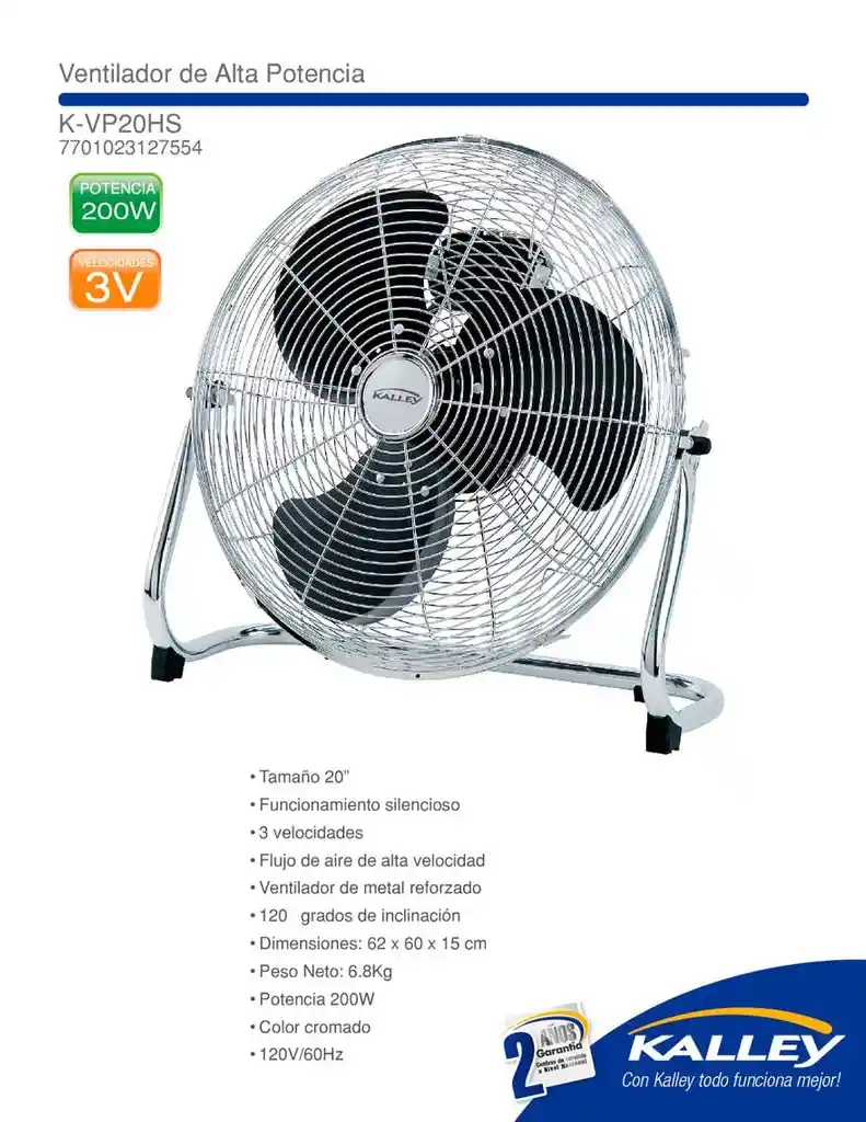 Kalley Ventilador Alta Potencia 20” K-Vp20Hs