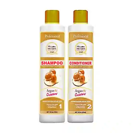 Nevada Shampoo + Acondicionador Aceite De Argan Cholesterol 510 Ml Reconstruccion Capilar Total