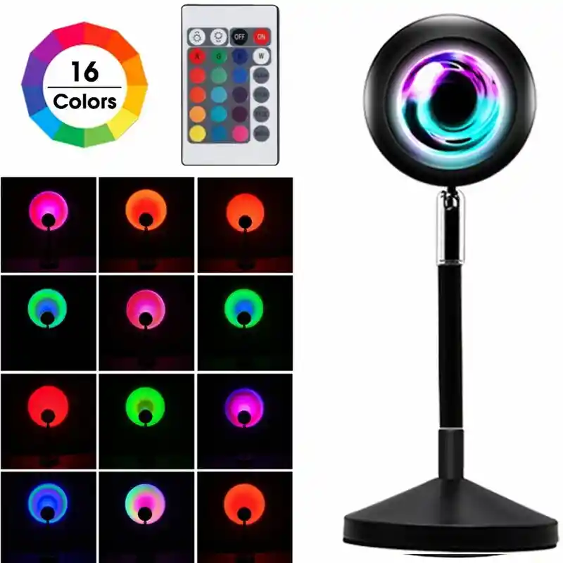 Lampara Luz Led Proyector Atardecer Con Control 16 Colores