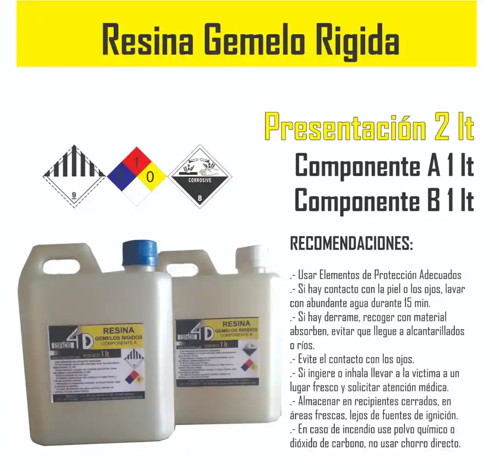 2lt Resina Epoxica Gemelos Rigido Para Bisutería Y Artesanía