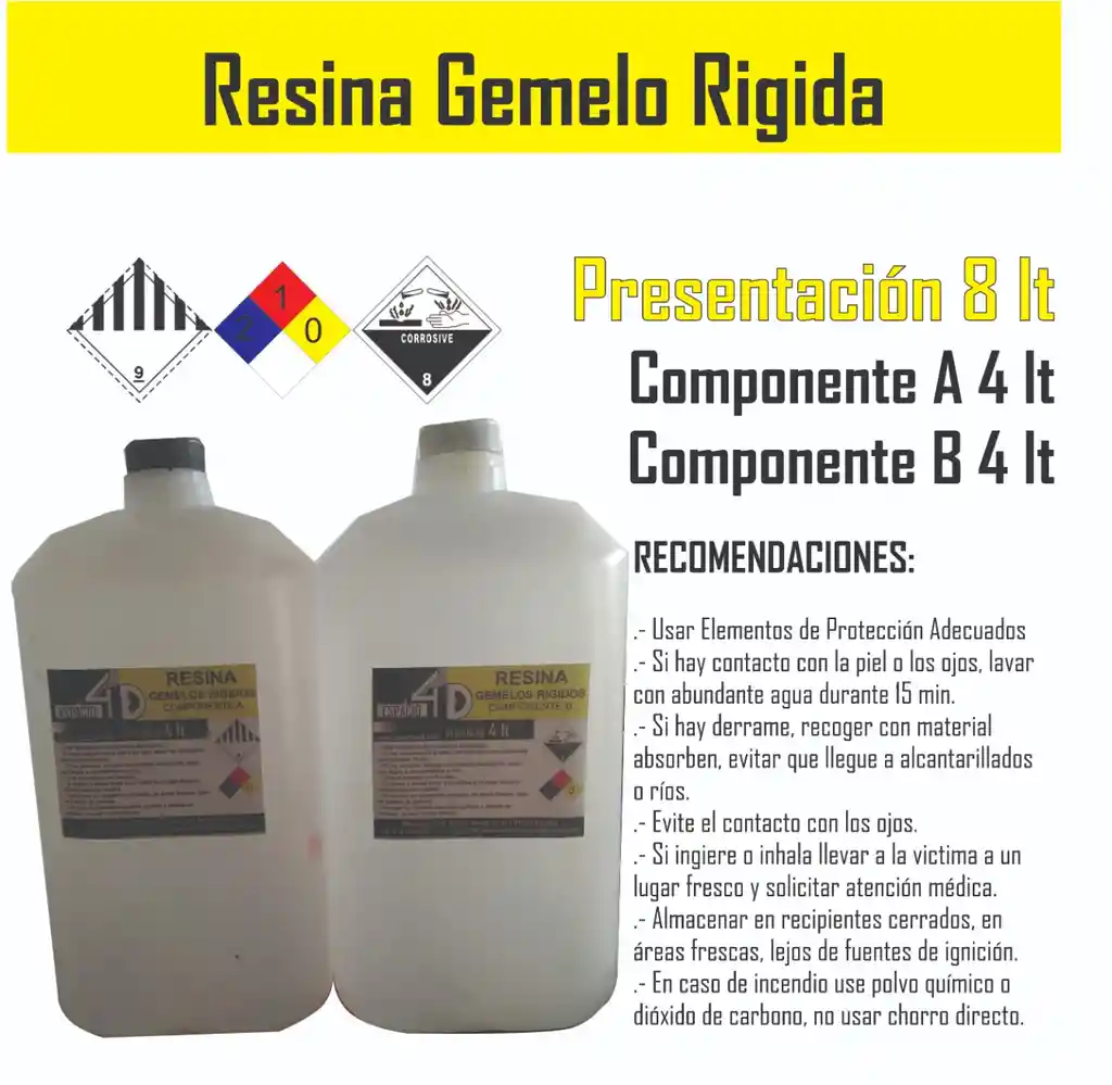 8lt Resina Epoxica Gemelos Rigida