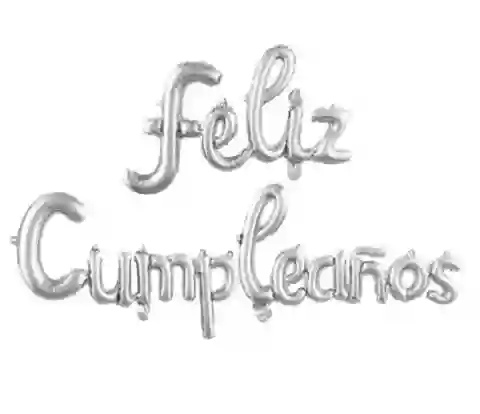 Silver FELIZ CUMPLEAÑOS cursive letters balloons