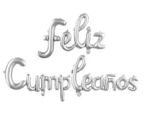 Silver FELIZ CUMPLEAÑOS cursive letters balloons