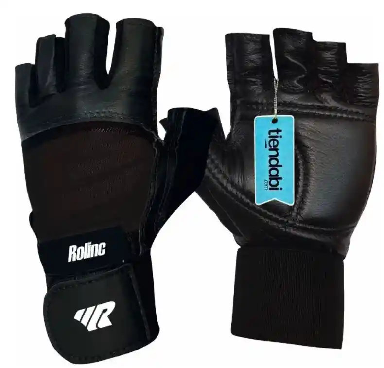  Guantes Para Pesas Gimnasio 100% Cuero Con Muñequera Negro 