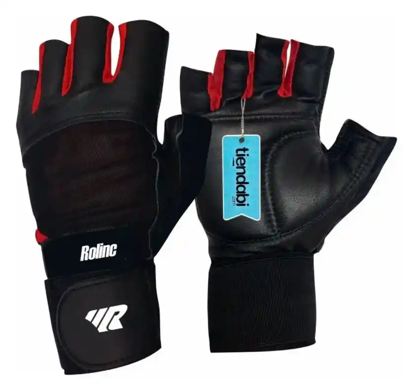  Guantes Para Pesas Gimnasio 100% Cuero Con Muñequera Negro / Rojo