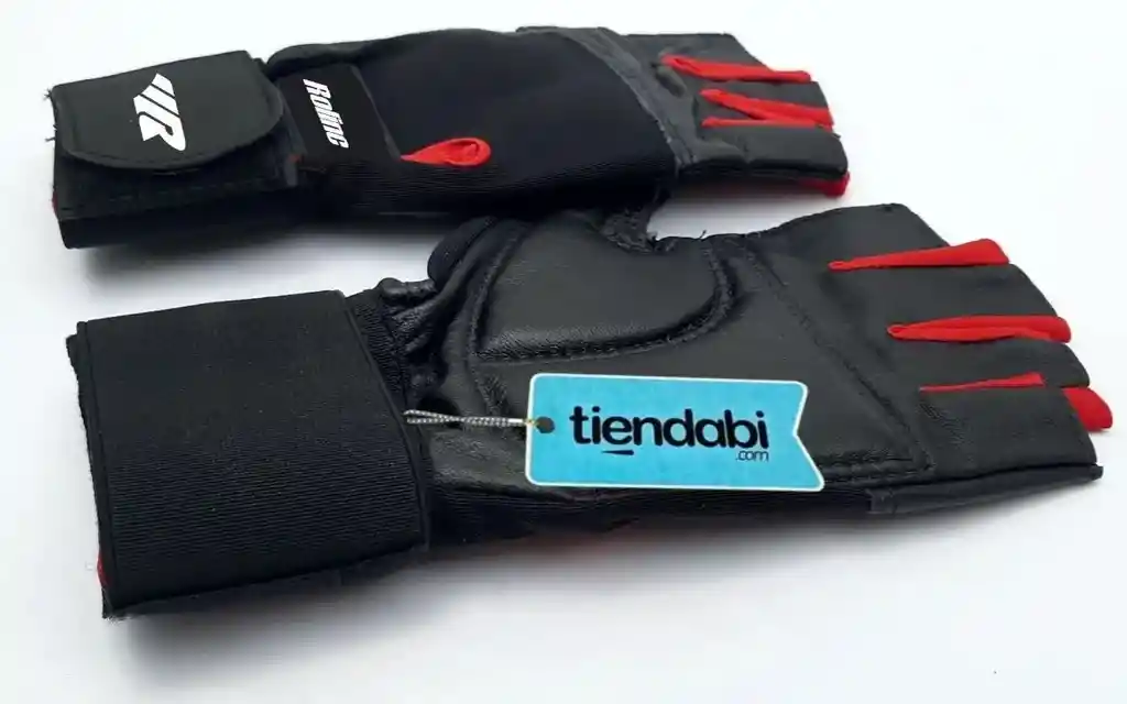  Guantes Para Pesas Gimnasio 100% Cuero Con Muñequera Negro / Rojo