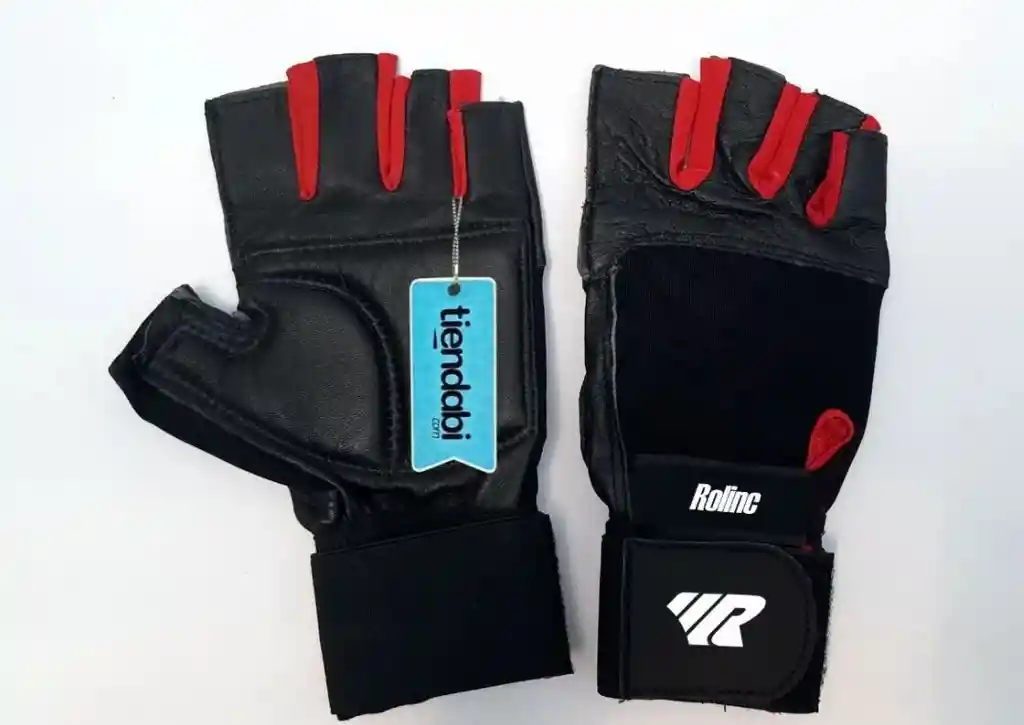  Guantes Para Pesas Gimnasio 100% Cuero Con Muñequera Negro / Rojo