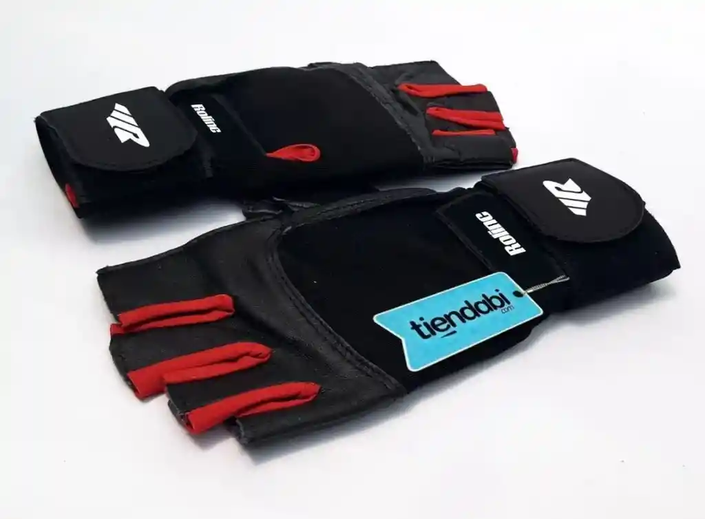  Guantes Para Pesas Gimnasio 100% Cuero Con Muñequera Negro / Rojo