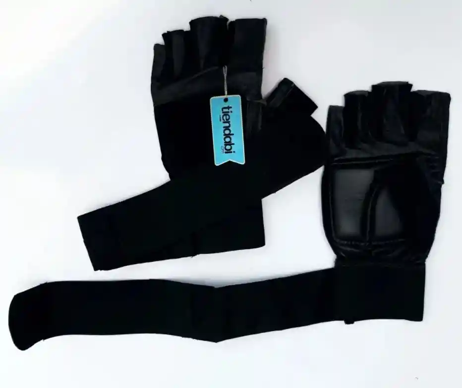  Guantes Para Pesas Gimnasio 100% Cuero Con Muñequera Negro / Rojo