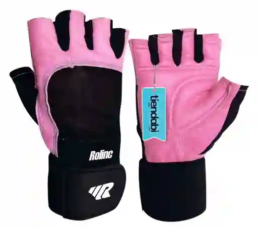 Guantes Para Pesas Gimnasio 100% Cuero Con Muñequera Mujer Rosado 