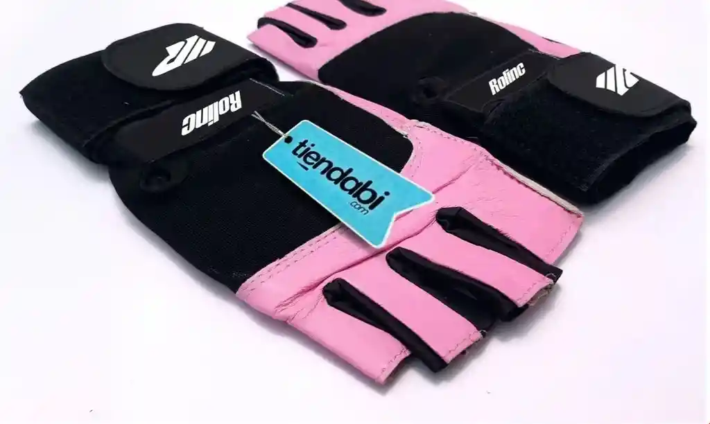 Guantes Para Pesas Gimnasio 100% Cuero Con Muñequera Mujer Rosado 