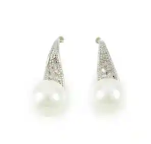 Aretes Platinados Con Perla