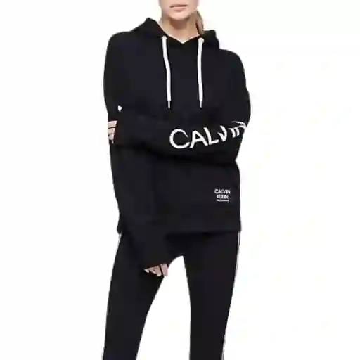 Talla M - Hoodie Mujer Calvin Klein Performance Logo Oversized Pocket Black