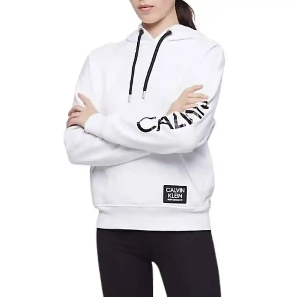 Talla M - Hoodie Mujer Calvin Klein Performance Logo Oversized Pocket White