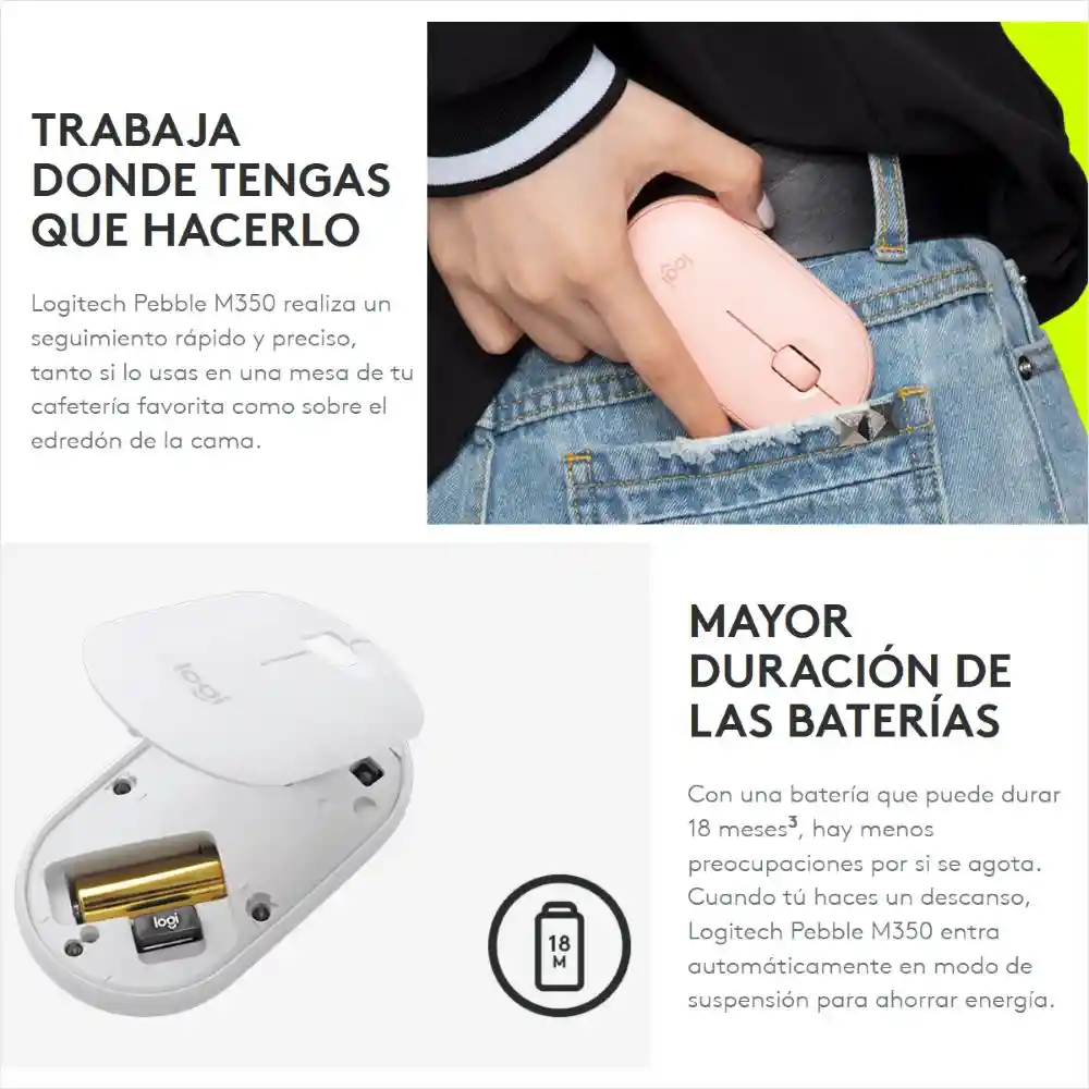 Logitech Mouse Inalambricopebble M350, Moderno Y Silencioso Blanco