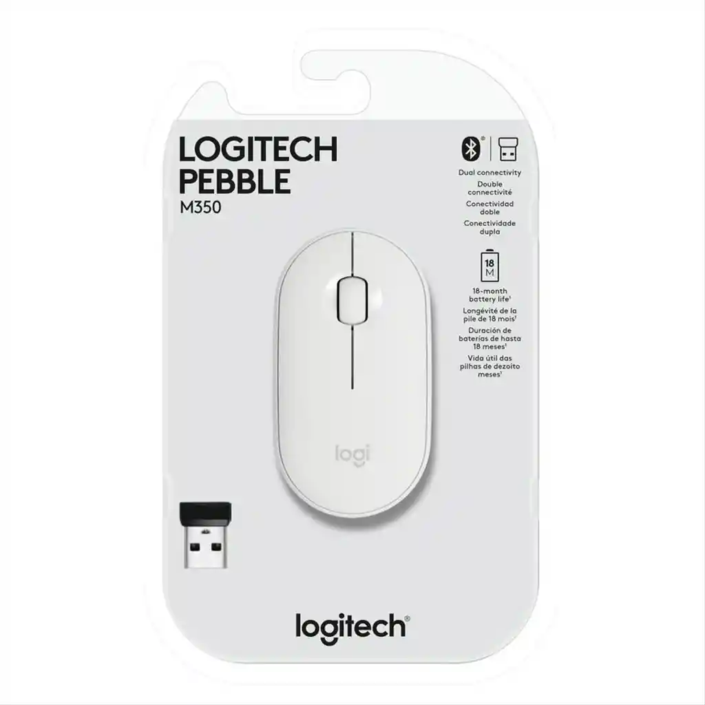 Logitech Mouse Inalambricopebble M350, Moderno Y Silencioso Blanco