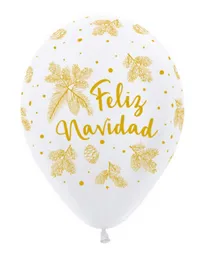 Bomba Globo Biodegradable De Latex Feliz Navidad Blanca Con Dorado R12