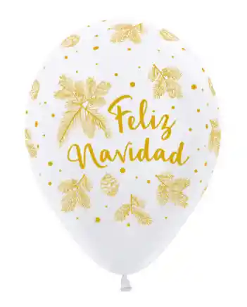 Bomba Globo Biodegradable De Latex Feliz Navidad Blanca Con Dorado R12