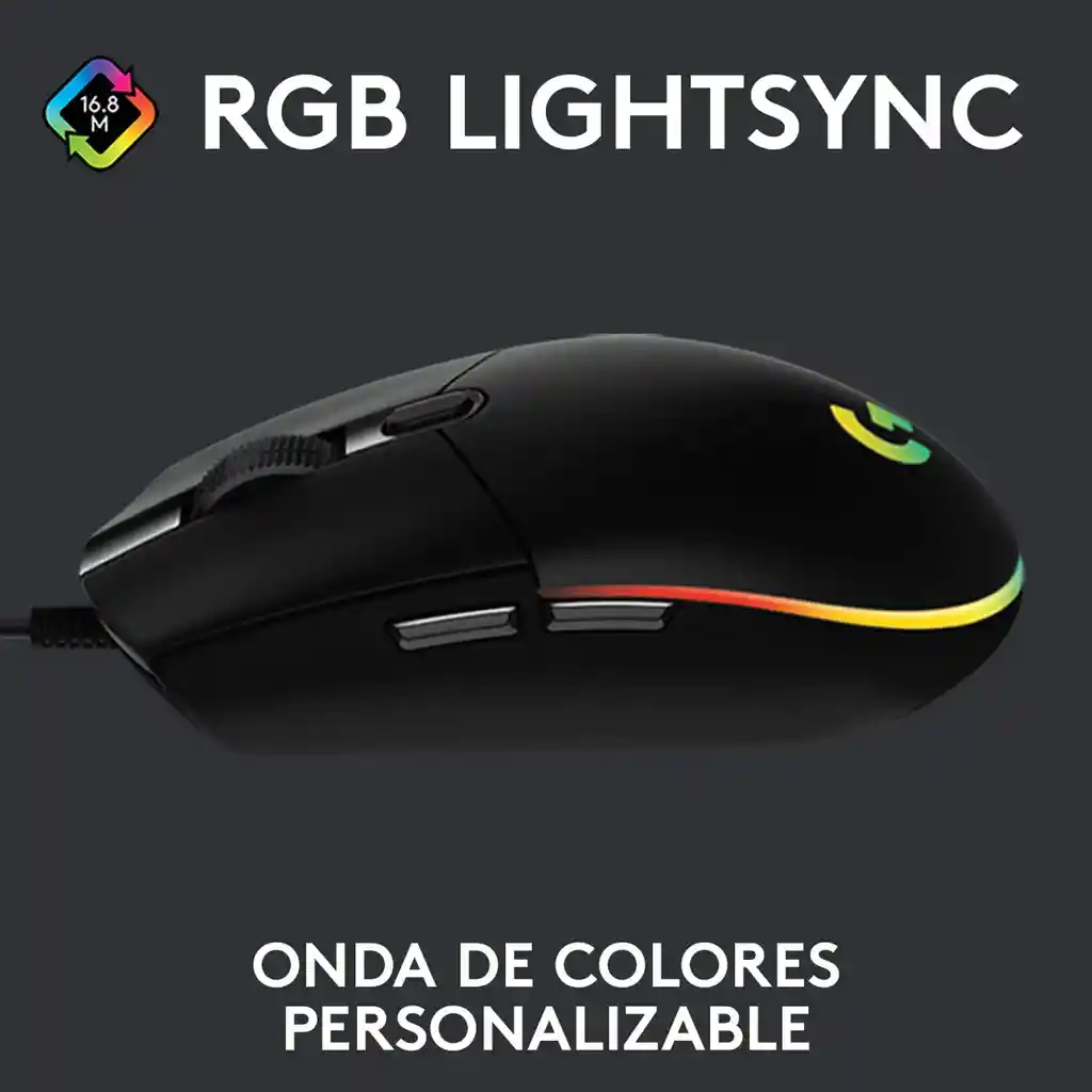 Logitech Mouse Gamer G203 Lightsync Rgb. 6 Botones / 8000Dpi Negro