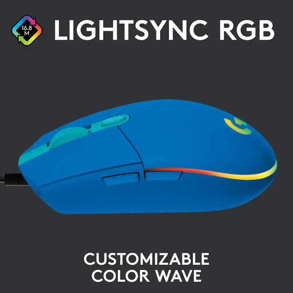 Logitech Mouse Gamer G203 Lightsync Rgb. 6 Botones / 8000Dpi Azul