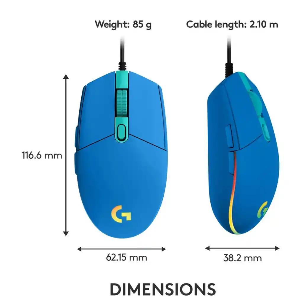 Logitech Mouse Gamer G203 Lightsync Rgb. 6 Botones / 8000Dpi Azul